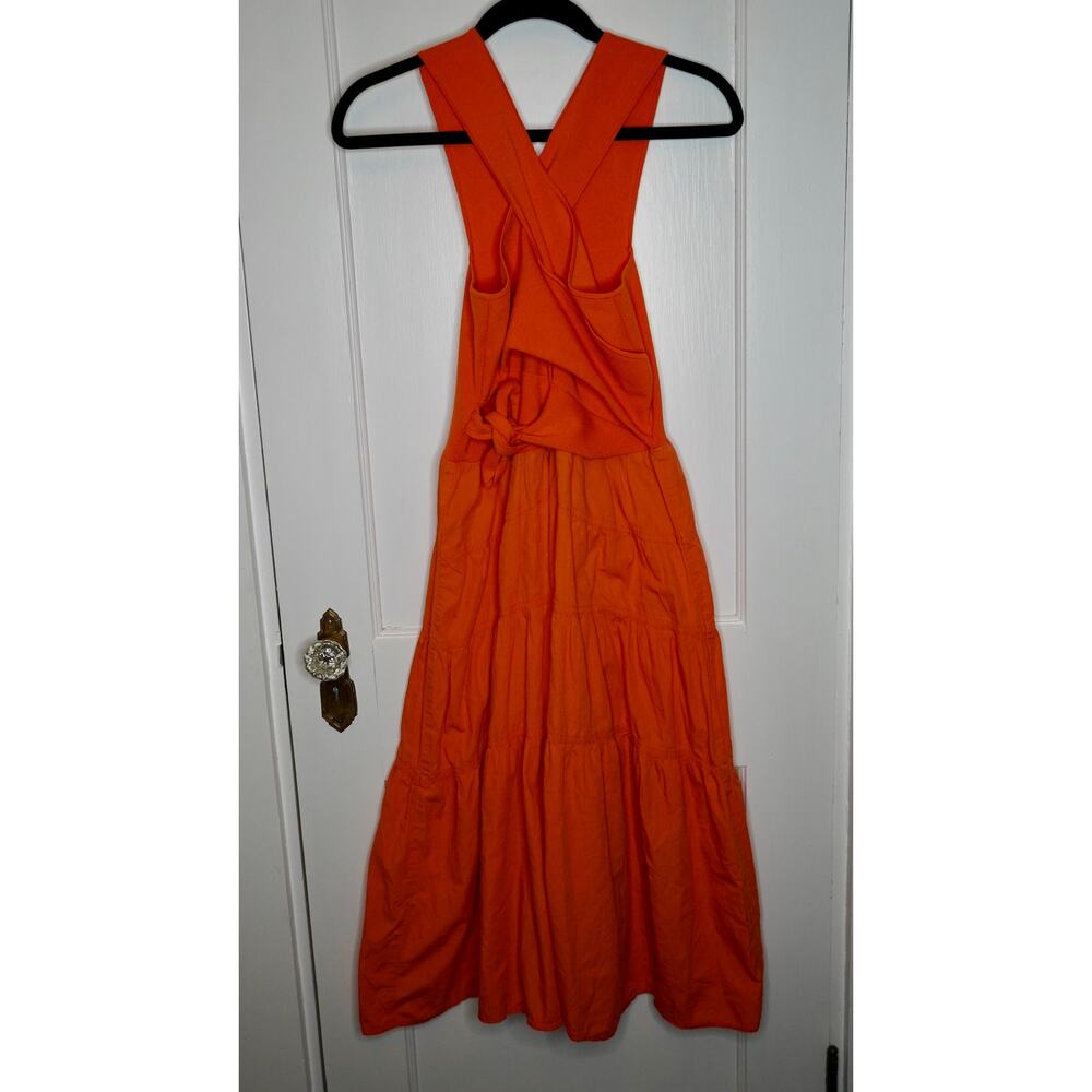 Derek Lam 10 Crosby Orange Midi Dress V-Neck Sleeveless Pull-On Sz M - Picture 4 of 11